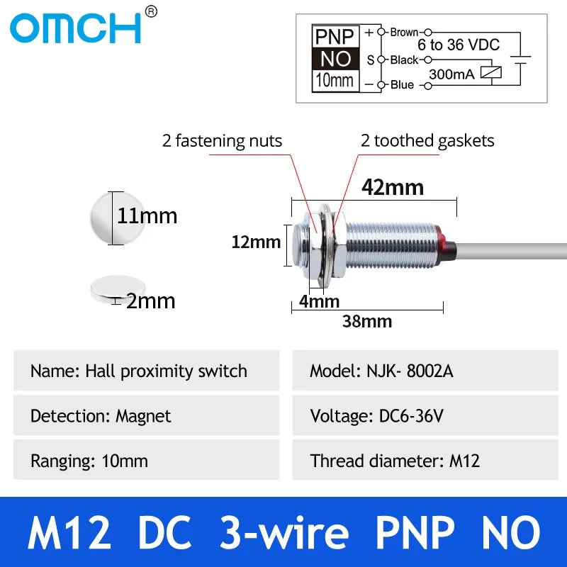 OMCH Hall Switch NJK-5002 Proximity Inductive Magnetic Pole Sensor M8/M12 Normally Open/Closed 24V Hall Effect Proximity Sensor