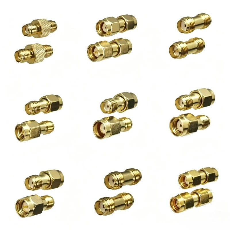 1pcs ConnSMA RP-SMA Adapter Set SMA Male/Female to RP-SMA Male/Female RF Coaxial Connector Brass 50 Ohm for WiFi Router