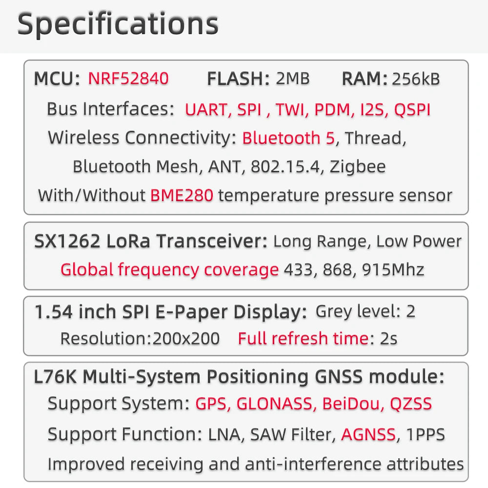 T-Echo LoRa SX1262 Wireless Module 433/868/915 trillion 1.54 Electronic Paper Global Positioning System RTC NFC BME280