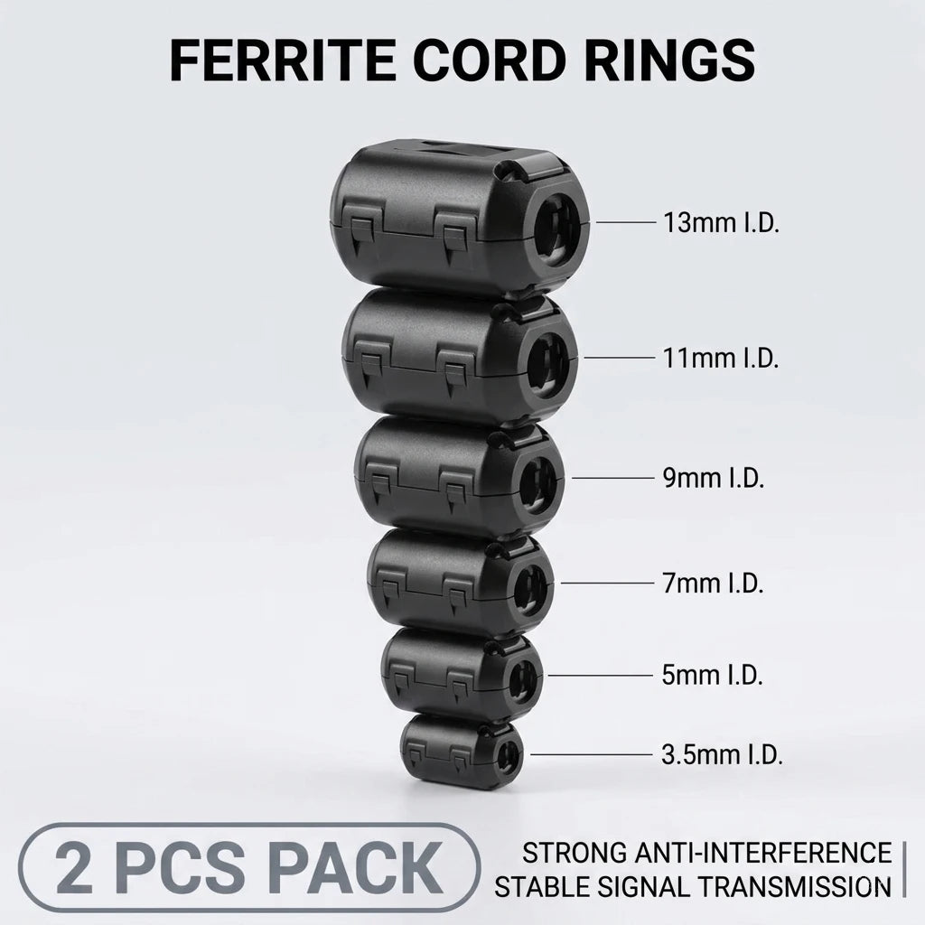 2pcs Ferrite Core Choke Ring Bead RFI EMI Noise Suppressor Filter for Power Cord USB Antenna HDMI Audio Cable 3.5/5/7/9/13mm