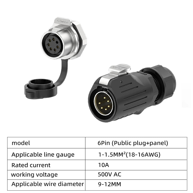 IP68 Power Waterproof Connector Panel Installation, Aviation Plug Socket Cable, Male and Female Heads, No Welding Required