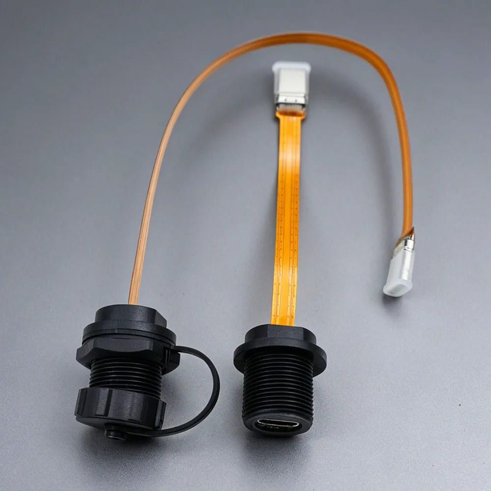 Type-C Threaded FPC Waterproof Plug Snap On Data Connector Industrial Grade USB 3.1 Type C Socket with 10CM/20CM Cable IP68
