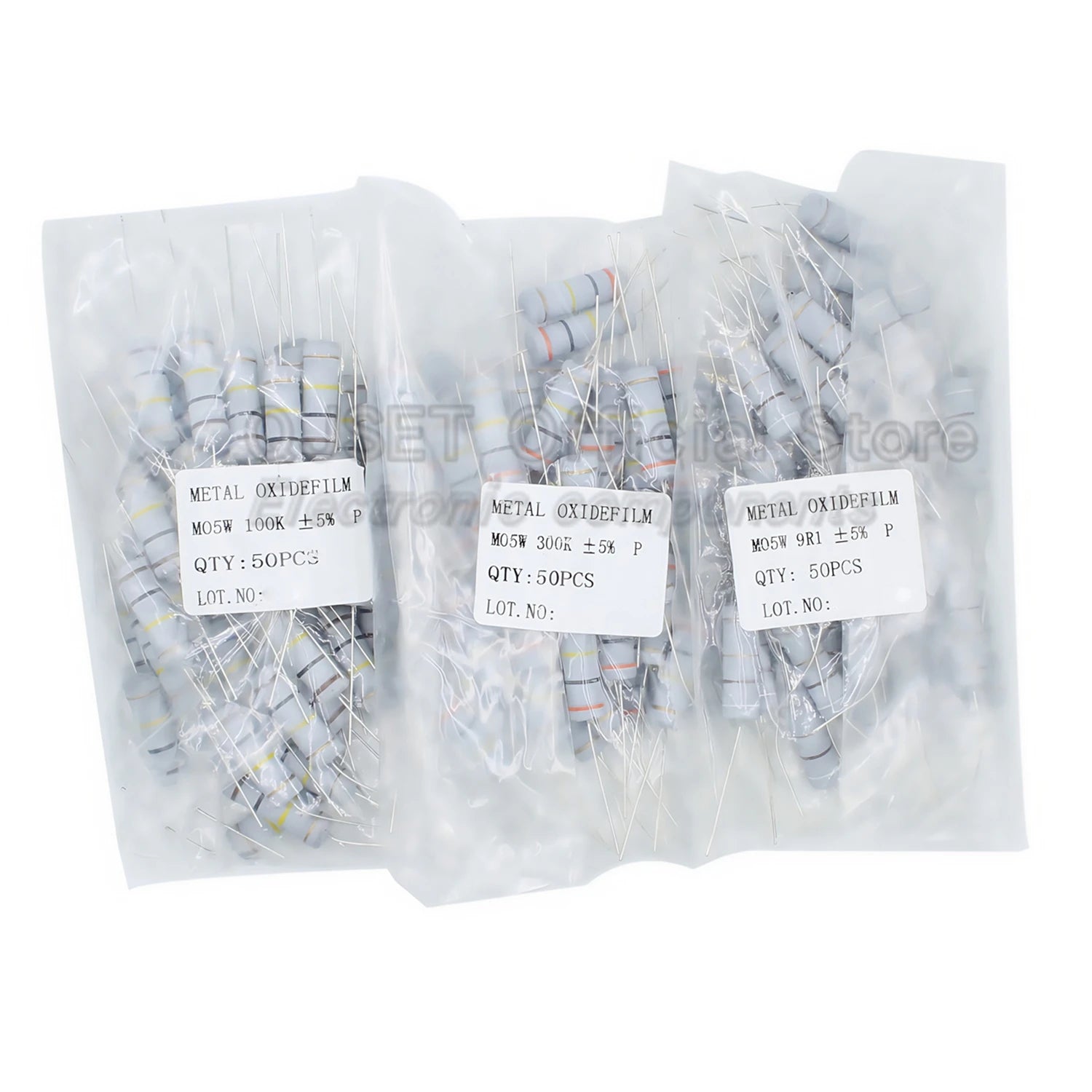 50Pcs 5W Carbon Film 4Color Ring Resistors 5% 5W 10R 20R 47 100 470 Ohm 1K 4.7K 10K 47K 100k 200k 470k Ohms Oxide Film Resistors