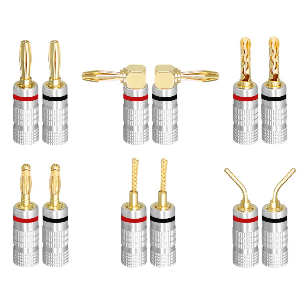 Musical Sound 24K Gold Plated Speaker Plugs Audio Banana Connector for Speaker Wire Open Screw Type Hifi Banana Plugs