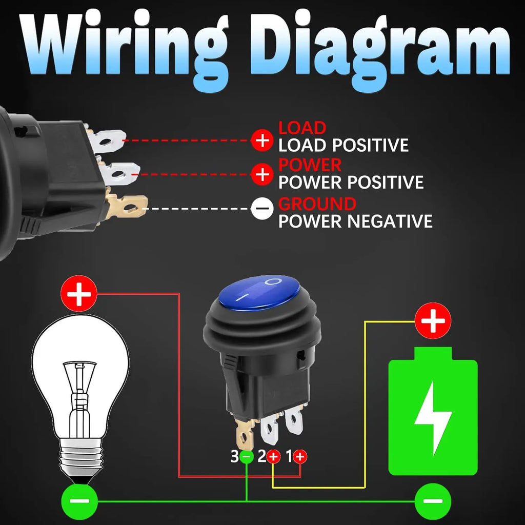 SPST 3 Pin Round Rocker Switch Toggle Switch 12V Waterproof Lighted LED On/Off Switch for Car Marine Toggle Switch