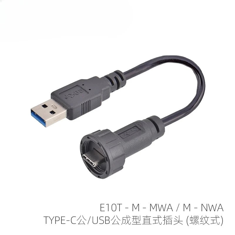 Threaded Type-C Waterproof Connector Cable IP67 Type-C Male Data Plug Wire F Outdoor Use USB 3.1 Solder Board Dual Female Socket