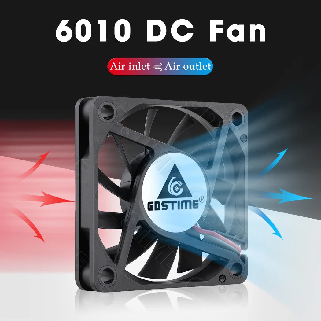 Gdstime 60MM Fan 24V 12V 5V Cooler 60x60x10MM Axial Cooling Fan 6010 Dual Ball Brushless Dupont USB Fan for PC Case CPU Cooling