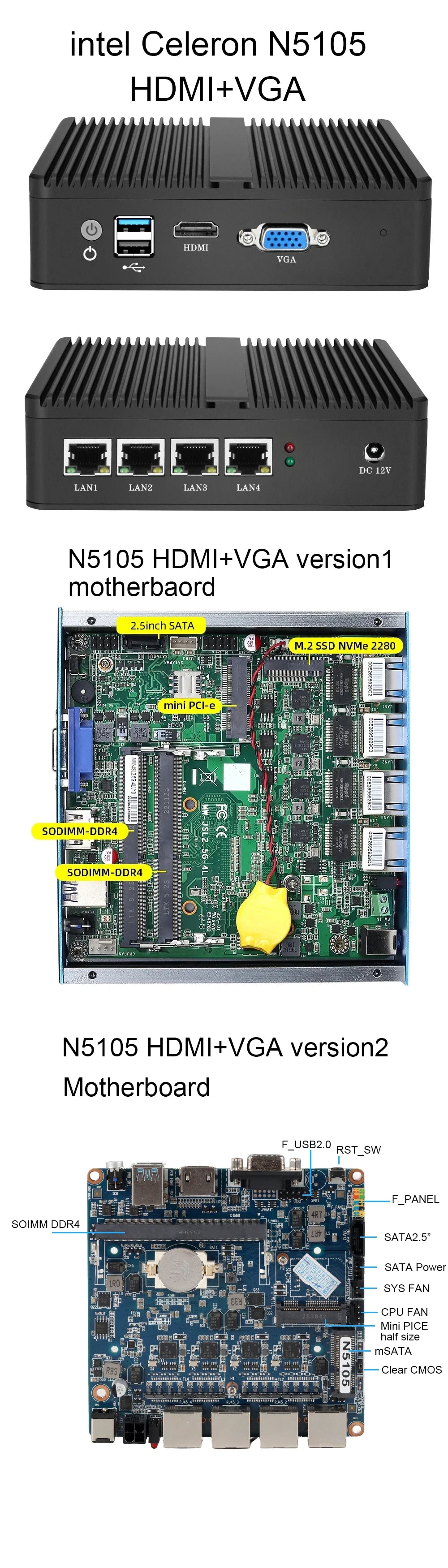 4 Ethernet Mini PC Intel N100 N2830 J1900 J4125 N5105 CPUs X86 Firewall Router Pfsense OPNSENSE Windows Linux Virtual Machine