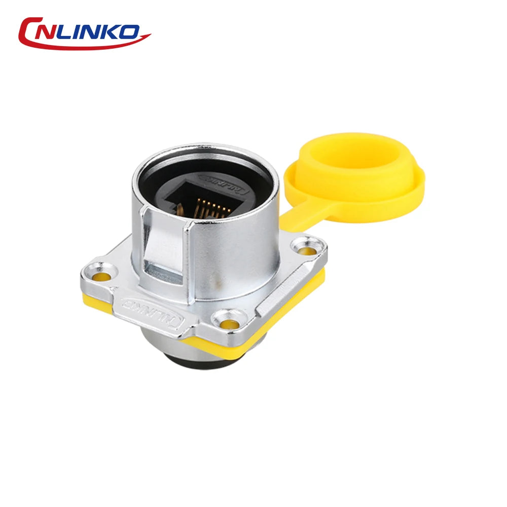 CNLINKO M24 Waterproof IP68 RJ45 Female Panel Mount Connector Cat6 8P8C Zinc Alloy with Protective Cap for Industrial Ethernet