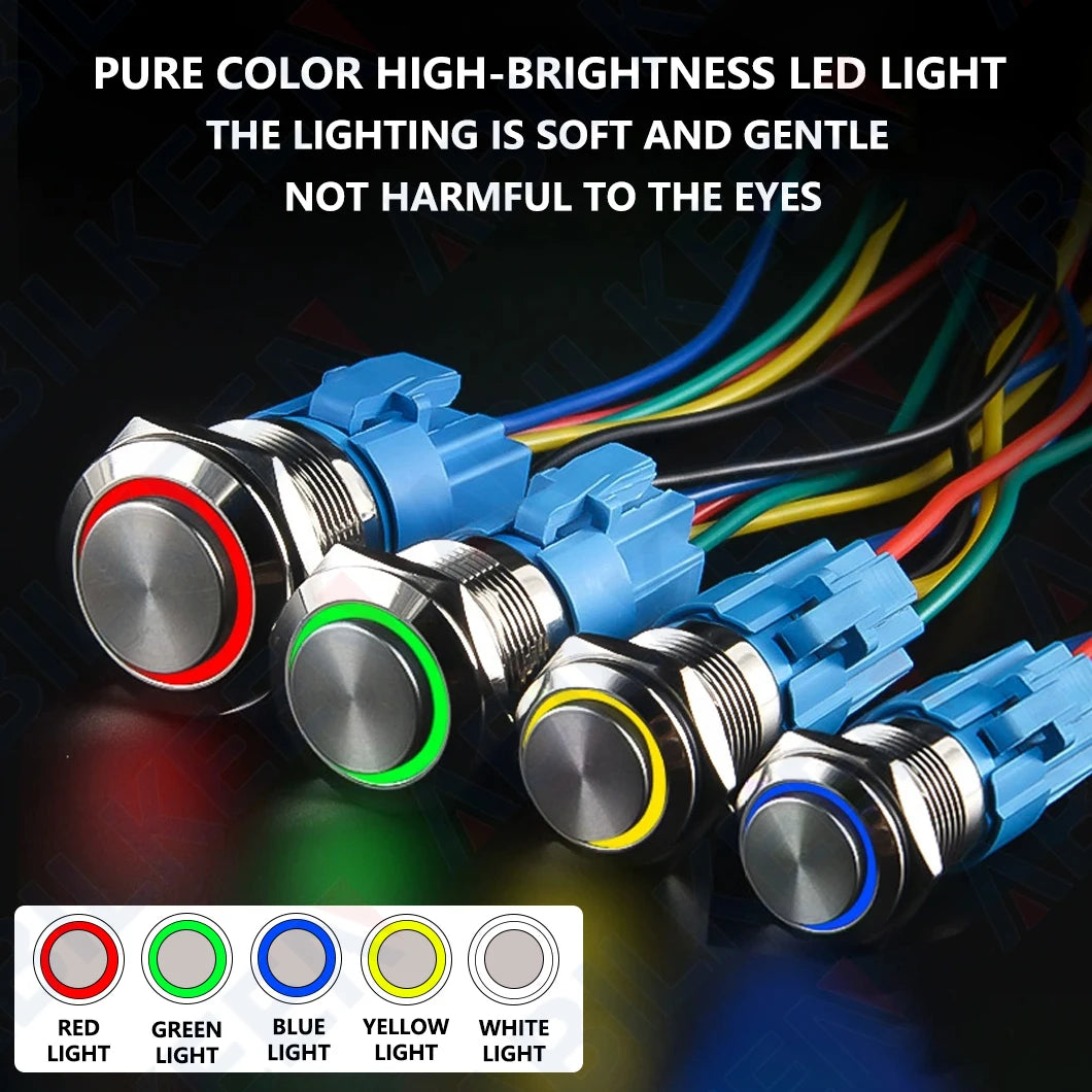 ABILKEEN 12/16/19/22MM LED Ring Illuminate Metal Push Button Switch 1NO1NC Momentary/Latching Power Control Push Button Switch