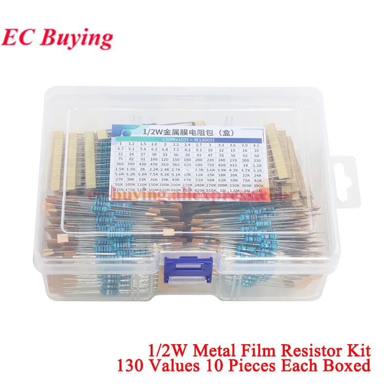 2600Pcs/150pcs 1/4W 1/2W 1W 2W 3W 5W Metal Film Resistor Assortment Kit 1% 0.25W 0.5W Resistance Set Electronic Components Kits