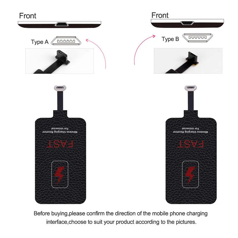 10W Wireless Charging Receiver for Samsung Huawei Xiaomi Iphone5-7 Universal Micro USB Type C Fast Wireless Charger Adapter