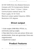 GY‑95T Nine‑Axis Sensor Module High Precision IMU Inertial Measurement Unit Attitude Sensor With CH340 USB Baseboard