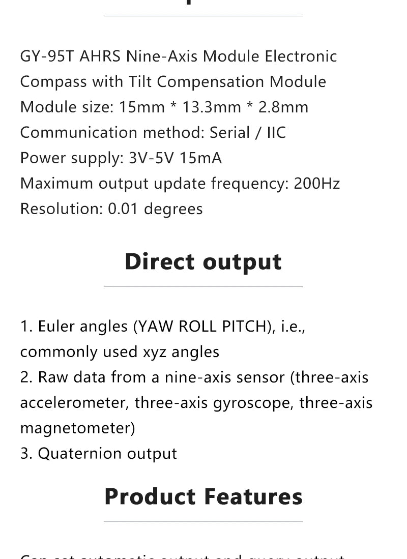 GY‑95T Nine‑Axis Sensor Module High Precision IMU Inertial Measurement Unit Attitude Sensor With CH340 USB Baseboard