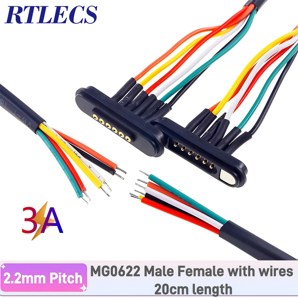 3A Magnetic Spring Loaded Pogo Pin Connector 24VDC LED Snap-on JST SM JR Servo Extended Cable 5/6/7/8/9 Pin Male Female Blind