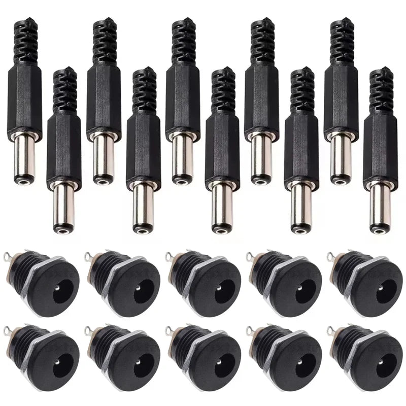 10Pairs DC Power Supply Jack Socket Female Panel Mount Connector 3-Pin 5.5x2.1mm 5.5mm*2.5mm Male DC Power Plug