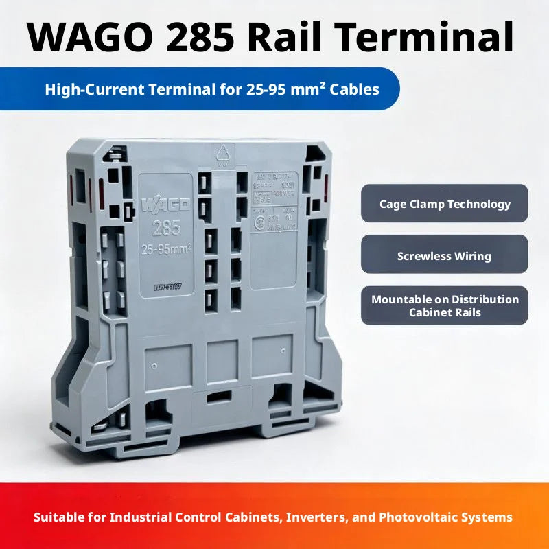 WAGO 285‑194 285‑195 285‑197 High Current DIN Rail Terminal Block 95mm² 232A POWER CAGE CLAMP Connector