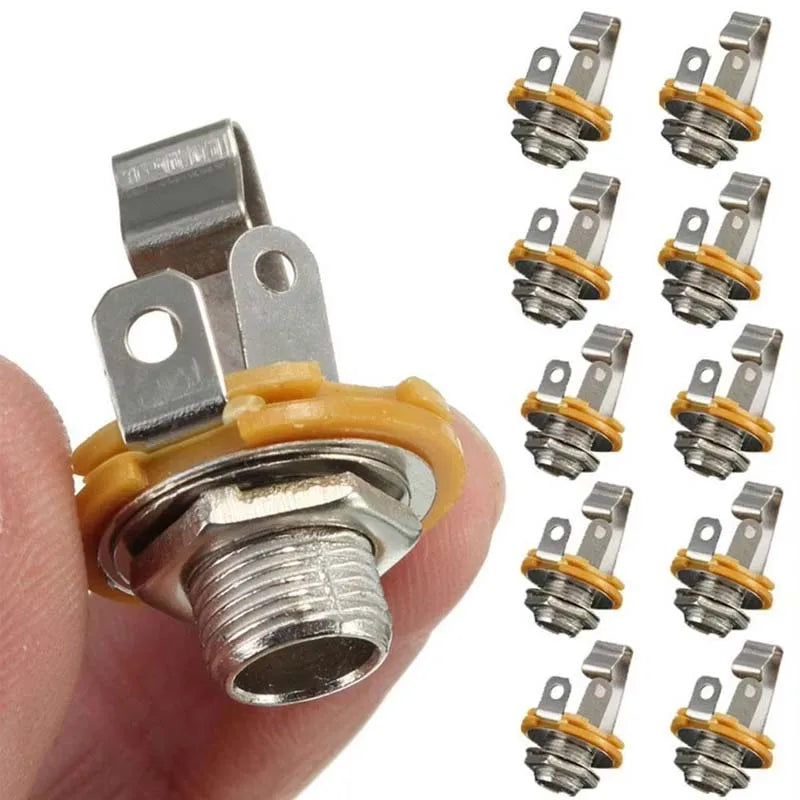 10Pcs 6.5mm Stereo Plug Jack Audio Female Connector Solder Welding Type Panel Socket Mono TS Panel Chassis Mount