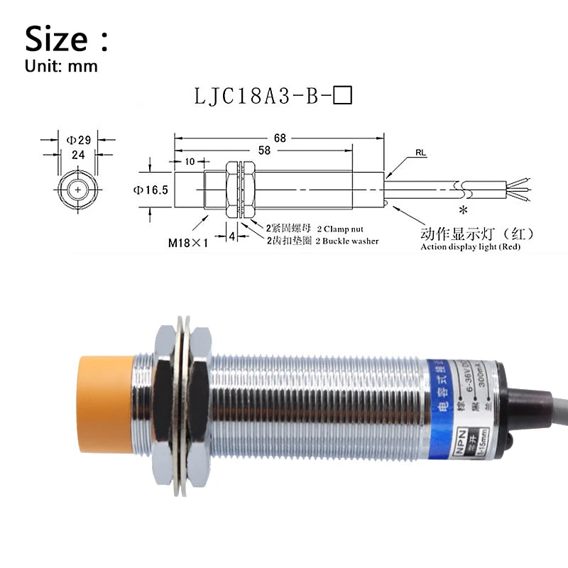 Proximity Switch LJC18A3-B-Z M18 Cylindrical Capacitive Approach Sensor 10mm Detection Distance AX AY BX BY DC6-36V NPN PNP