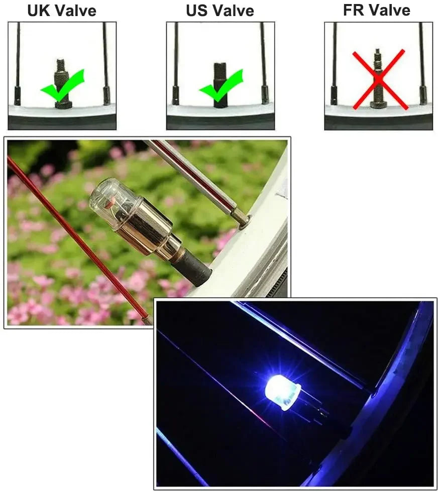 2/4Pcs Car Hub Ambient Light Bicycle LED Tire Lights Universal Car Neon Lamp Valve Cover Lights Tire Colorful Flashing BulbDecor