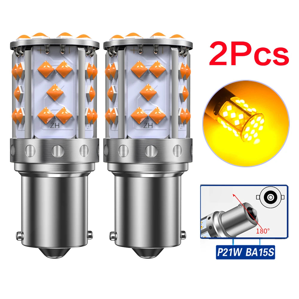 2Pcs WY21W LED Canbus No Error No Hyper Flash Turn Signal Lights Bulb 3030 SMD T20 7440 W21W 1156 BA15S LED Lamp 12V Orange