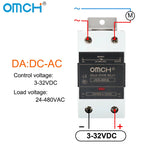OMCH DIN Rail SSR Solid State Relay With Aluminum Heat Sink DA AA DD 3-32VDC 10A 25A 40A 60A 80A 100A 120A Single Phase Control