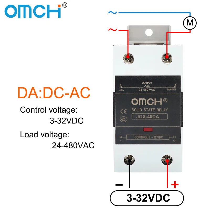 OMCH DIN Rail SSR Solid State Relay With Aluminum Heat Sink DA AA DD 3-32VDC 10A 25A 40A 60A 80A 100A 120A Single Phase Control