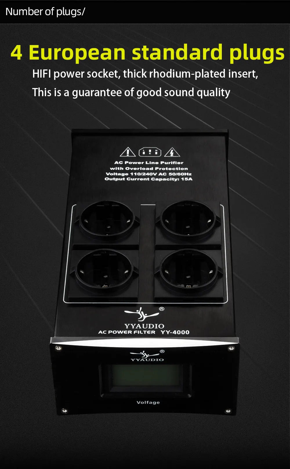 YYAUDIO HiFi Audio Noise AC Power Filter Power Conditioner Power Purifier Surge Protection with EU Outlets Power Strip