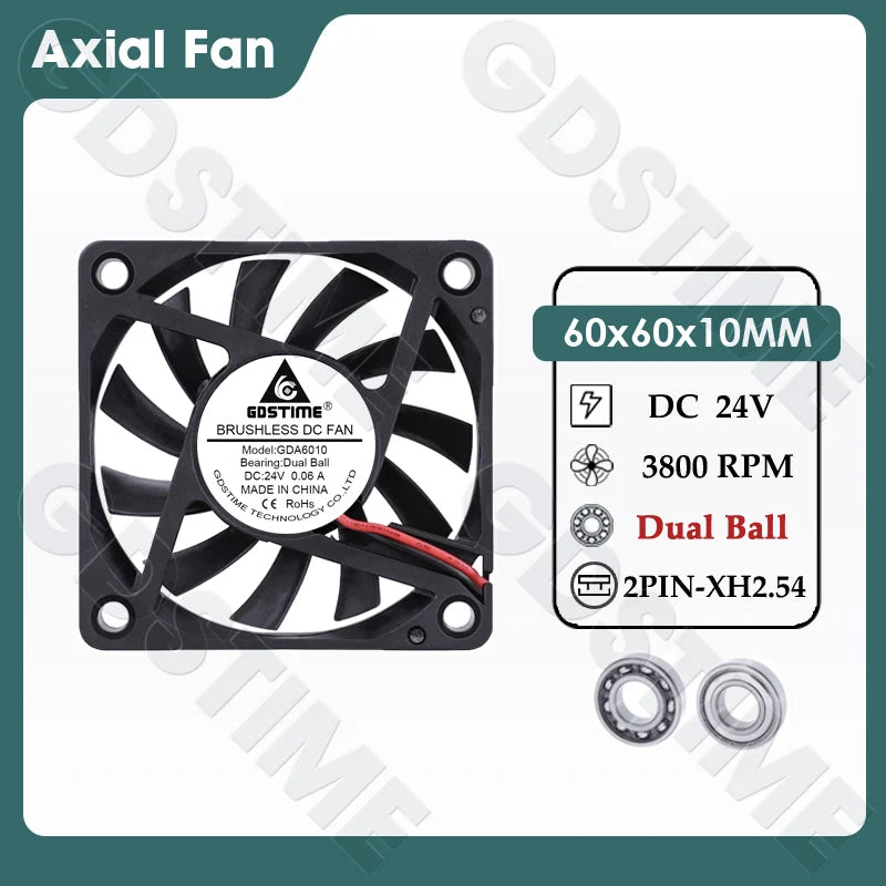 Gdstime 60MM Fan 24V 12V 5V Cooler 60x60x10MM Axial Cooling Fan 6010 Dual Ball Brushless Dupont USB Fan for PC Case CPU Cooling