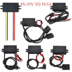 12V to 5V 3A Converter DC-DC Step Down Module Power Adapter USB-A Female/Type C/dual USB/open Wire Connector Low Heat Waterproof