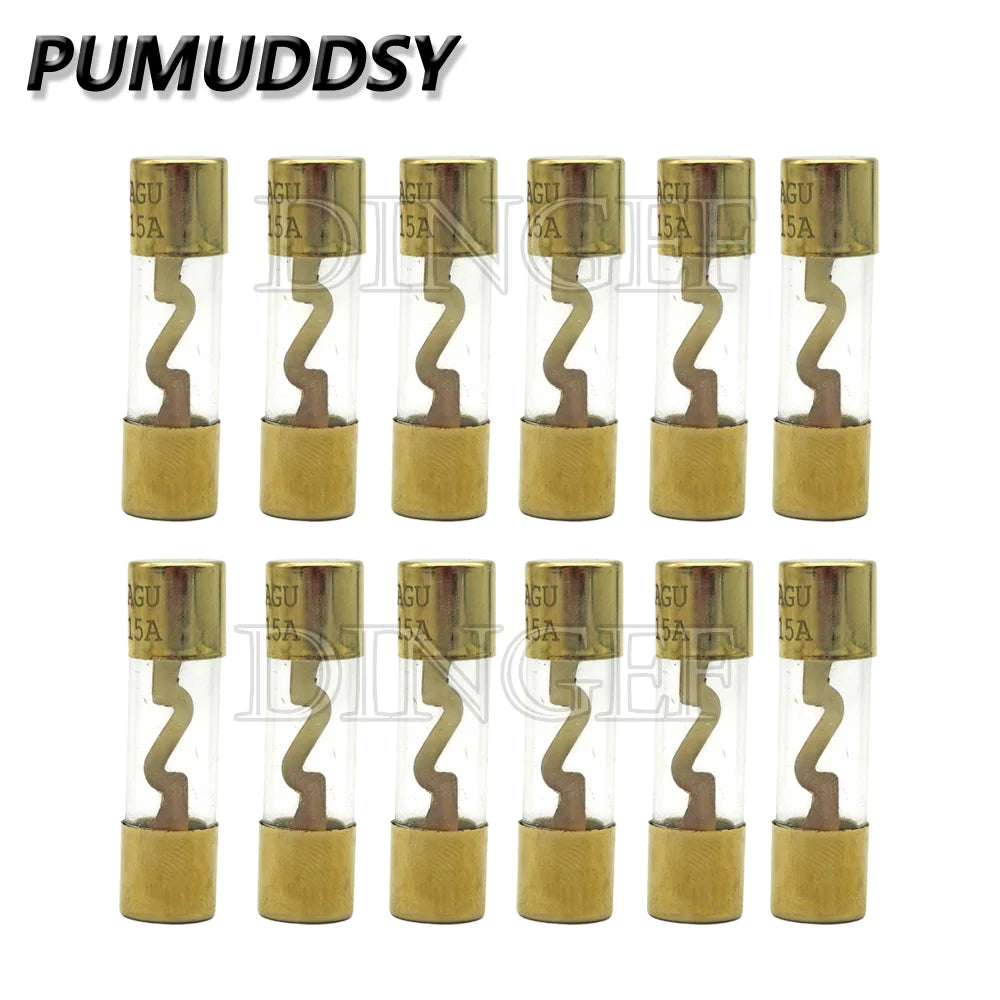 1PCS Gold Plated Glass AGU Fuse Fuses Pack Car Audio Amp Amplifier 10A 15A 20A 25A 30A 40A 50A 60A 70A 80A 100A Car Fuse 10*38MM
