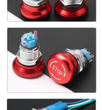 1PCS 16mm19mm22mm Metal Emergency Stop Button Switch Waterproof Mushroom Head Self-locking 3Pins 1NO1NC 6Pins 2NO2NC