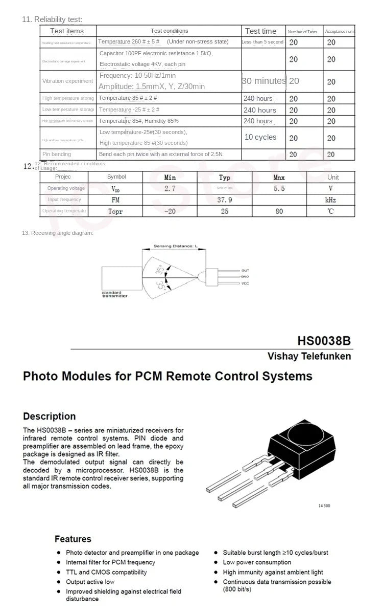 100PCS HS0038 CHQB VS1838B IR Infrared Receiver TL1838 VS1838 1838 HX1838 VS0038 Remote Receiver Tube Head