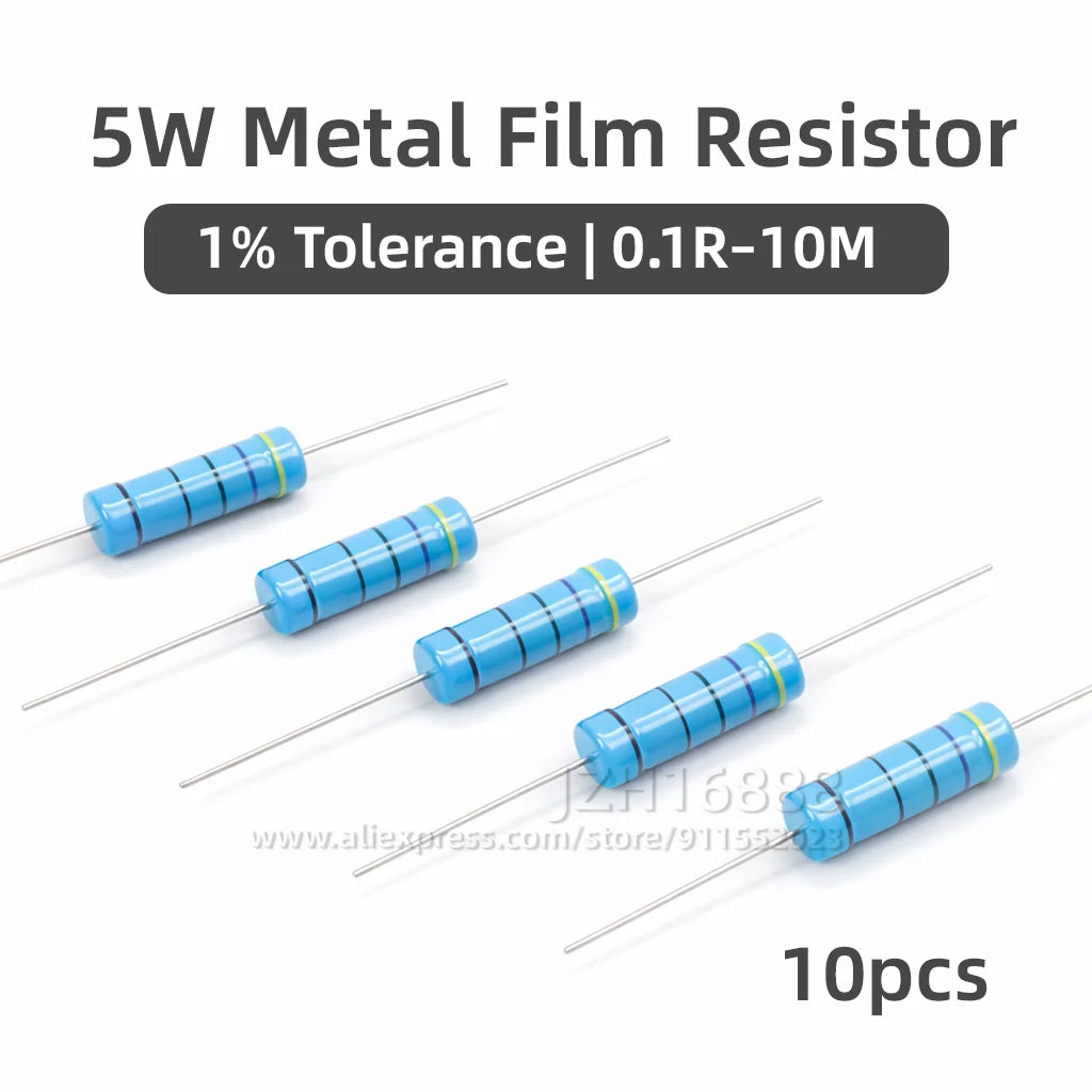 10pcs 5W 1% Metal Film Resistor 0.1R~10M 0.47R 100R 220R 330R 1R 2R 1K 1.5K 2.2K 3.3K 3.9K 4.7K 10K 22K 47K 100K 470K 1M ohm