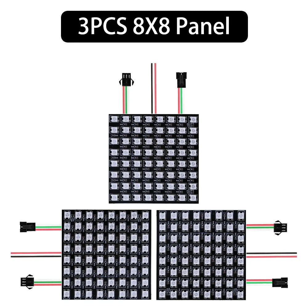 1~3PCS WS2812B RGB LED Flexible 8x8 16x16 8x32 Pixel Panel Strip Matrix Screen WS2812 Module Individually Addressable IC DC5V