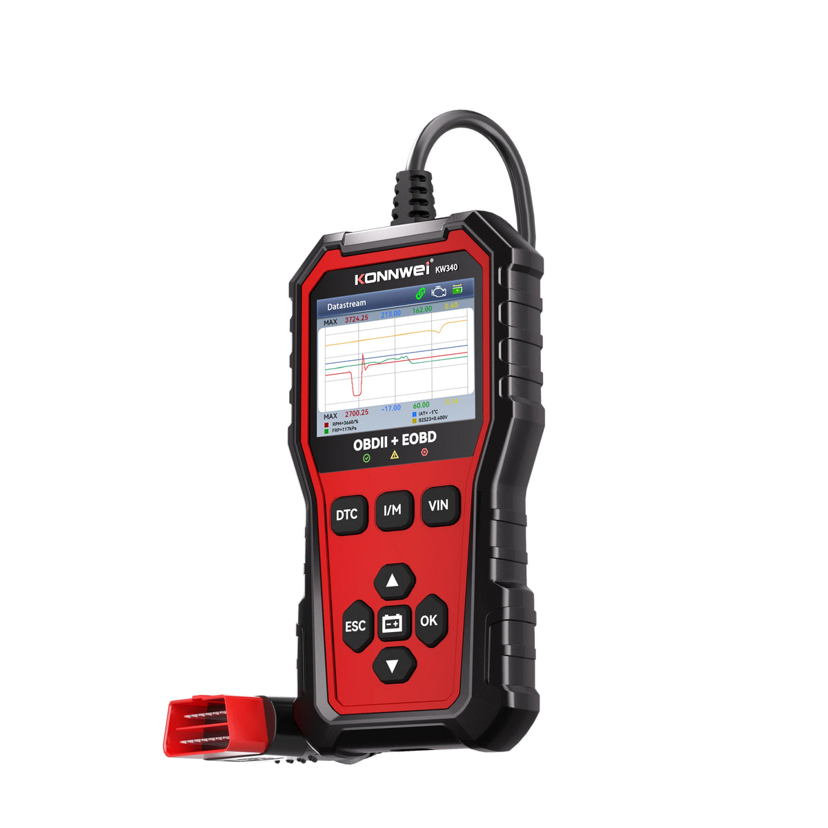 KONNWEI KW340 Car OBD2 Diagnostic Tool CAN EOBD 3in1 Engine Battery Test Read Clear Fault Code Real-Time Data O2 Inspection Tool