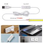 3MM 5MM 8MM COB LED Strip With 1.5M ON/OFF Switch 5V USB 320LEDs/m Warm White Red Green Blue Yellow Pink Flexible Tape for Room