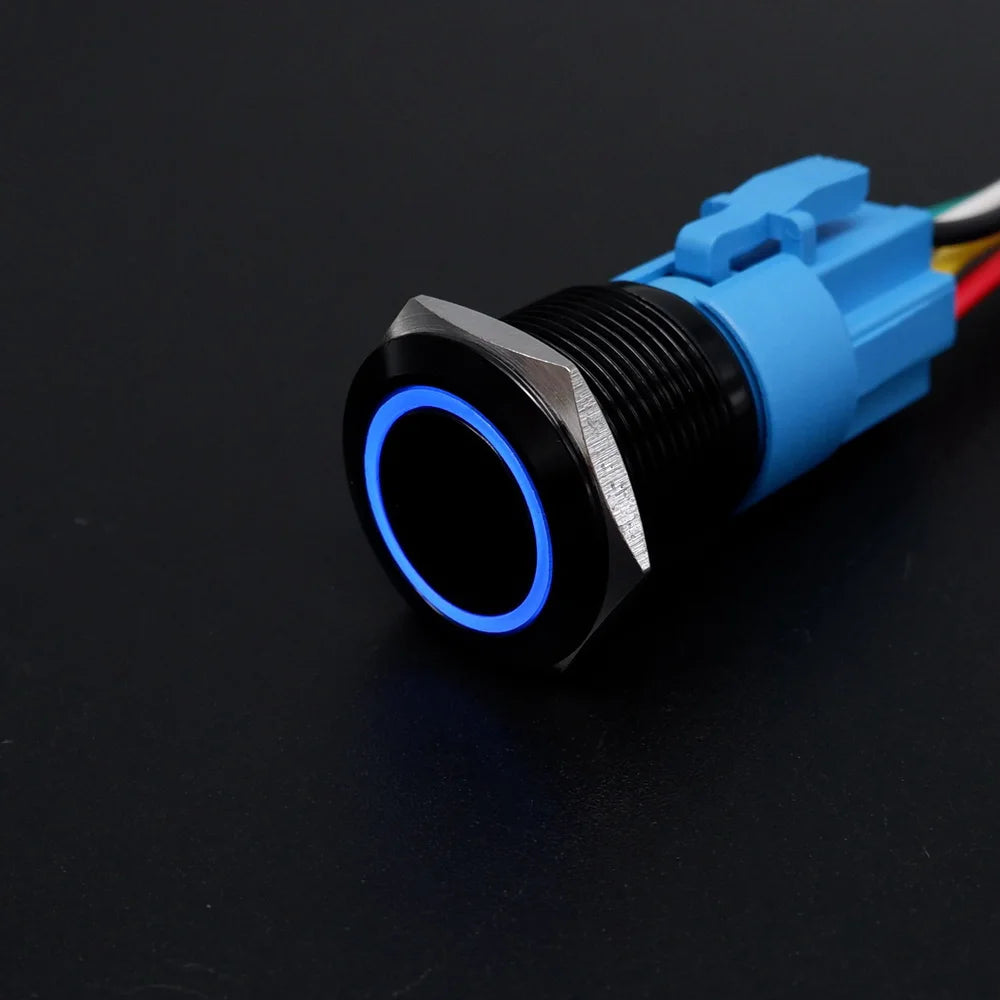 16/19/22mm Metal Push Button On Off Switch LED Light Momentary Latching Waterproof Flat Circular Button Silver Black 6v 12v 220v