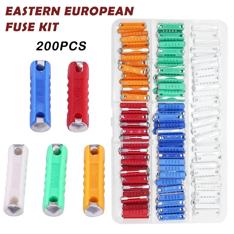 200PCS Eastern European Fuse Kit, 5 Types 5A/8A/10A/16A/25A Torpedo Shaped Old Style Automotive Cars Fuses