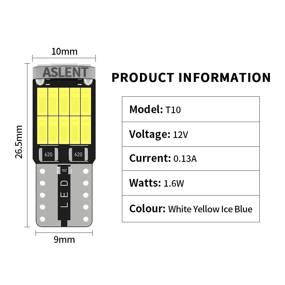 10pcs T10 W5W 194 501 Led Canbus No Error Car Interior Light T10 26 SMD 4014 Chip Pure White Instrument Lights Bulb Lamp 12V
