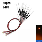 50pcs 0402 0603 With Resistance SMD Lamp Micro Litz Led Pre-soldered Chip Wired 12V Railway Model Toy Light DIY Leads Wires 30cm