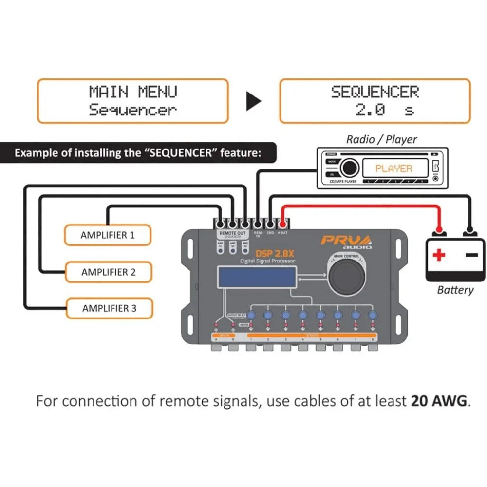 US Shipping Car Audio DSP 2.8X Digital Crossover Equalizer 8 Channel Signal Processor with Sequencer Remote Relay