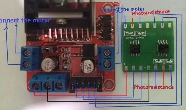 Dual Axis Solar Tracker Sensor + L298N Motor Drive Board Automatic Tracking 12V
