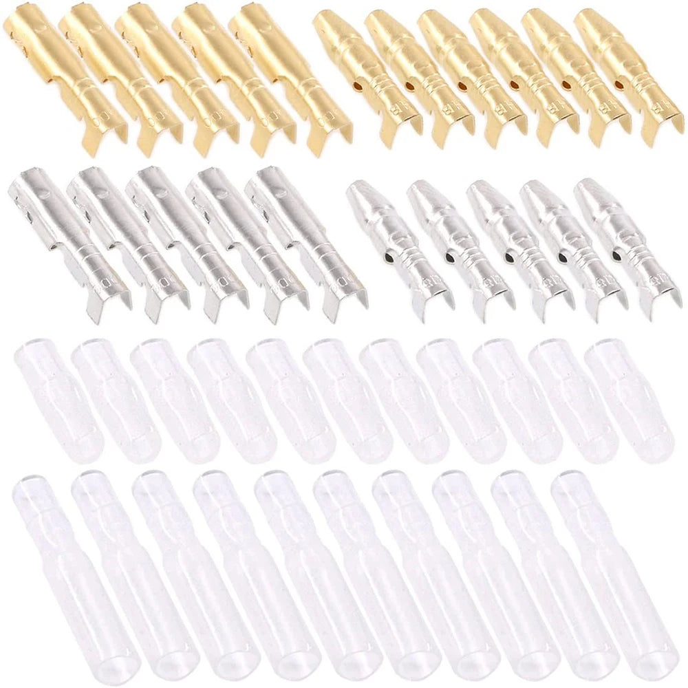 240pcs 3.9mm Brass Male Female Bullet Terminal Wire Connector Blocks with Insulation Sleeves for Car Truck Motorcycle Bike