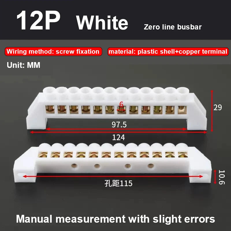 Blue Green White Bridge Design Zero Line 4-12 Pole Screw Brass Copper Grounding Strip Terminal Block Connector Earth And Neutral