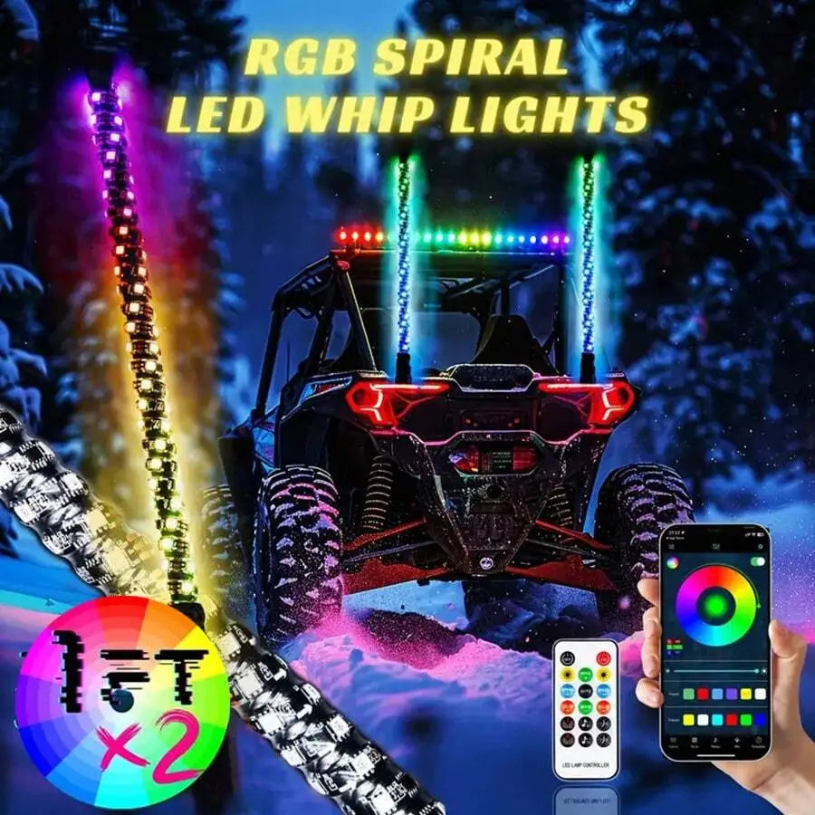 Nilight  3-6FT RGB LED Whip Light, Spiral Neon Flagpole Lights With Remote Control Color Changing Lights for ATV UTV Buggy 2PCS