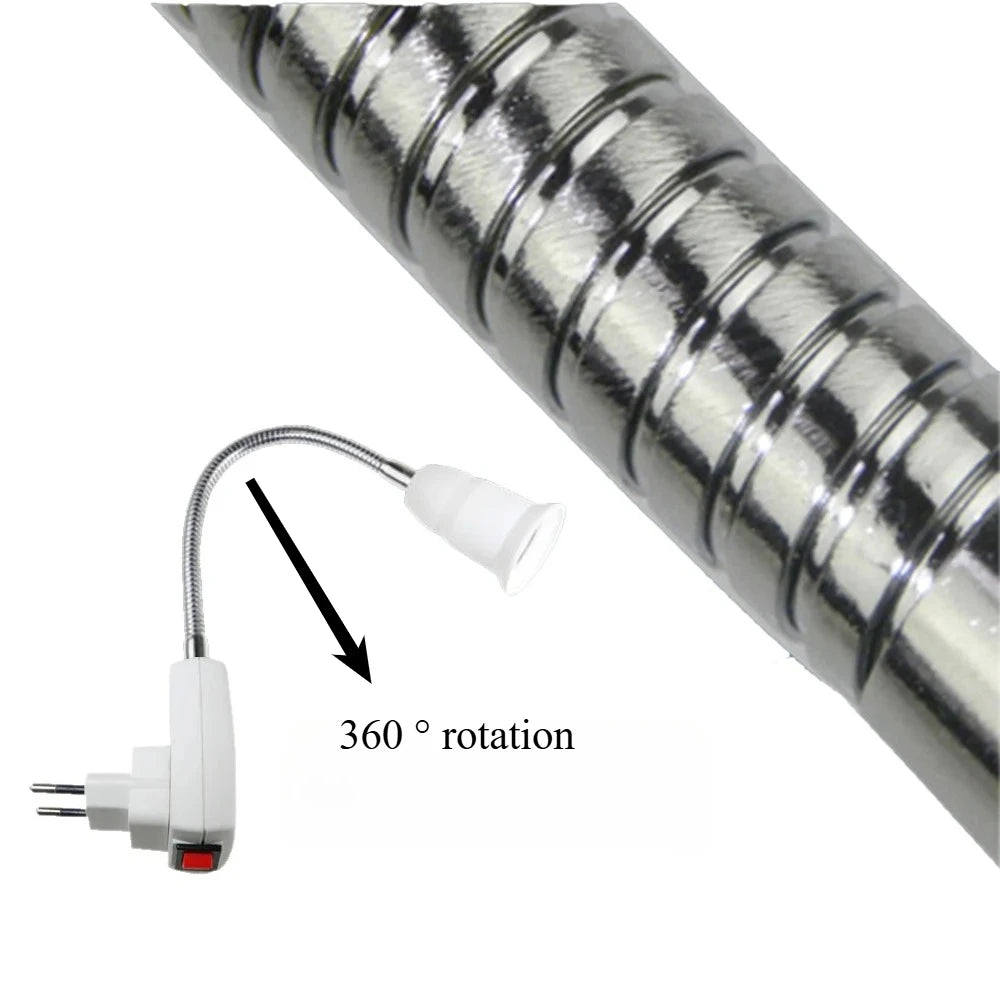 2PCS Flexible Tube E27 to EU UK US Plug Lamp Holder Converter Australia Rotary LED Light Base Bulb Socket With Switch