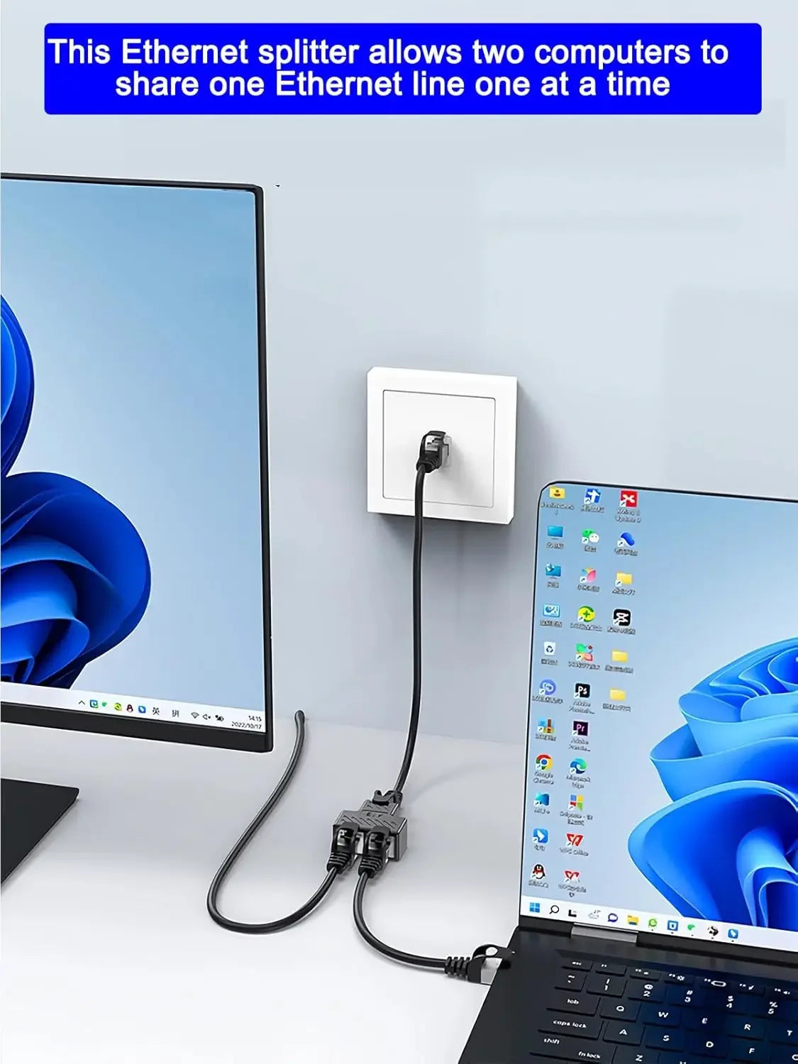 RJ45 Coupler Cat7 Cat6 Cat5e Ethernet Cable Extender Adapter 1 to 2 Dual Female RJ45 LAN Interface Ethernet Socket Connector