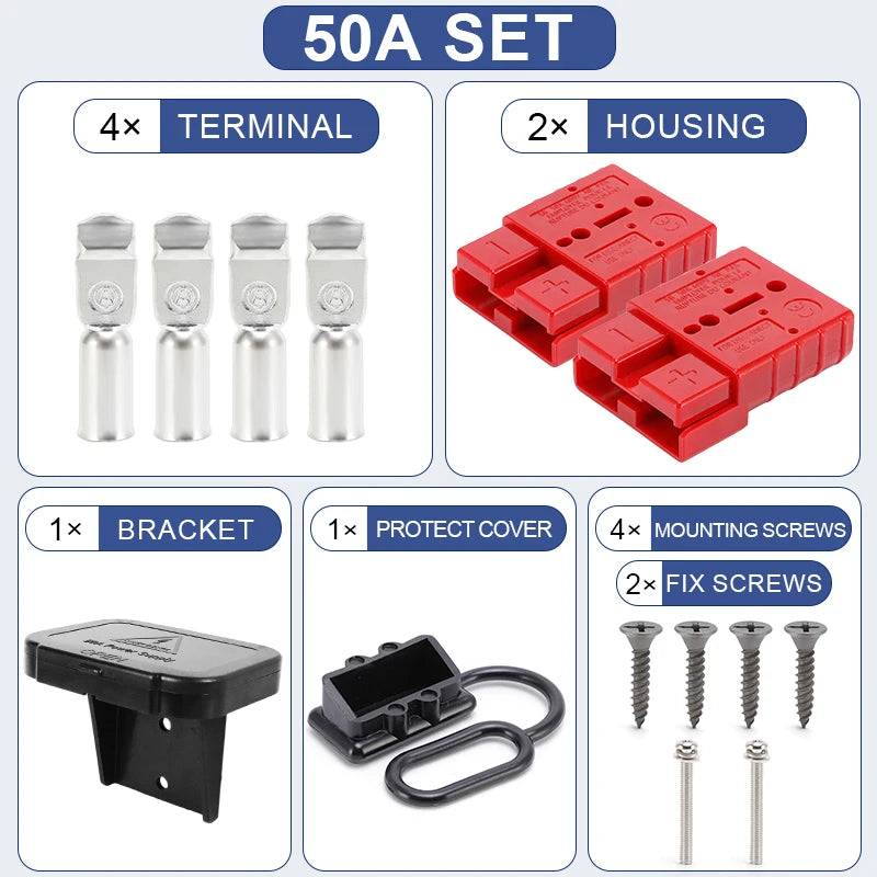 2pcs 50A 120A 175A Battery Charging Connector Kit 600V Quick Plug Car Battery Power Connectors Forklift Wire Cable Connectors