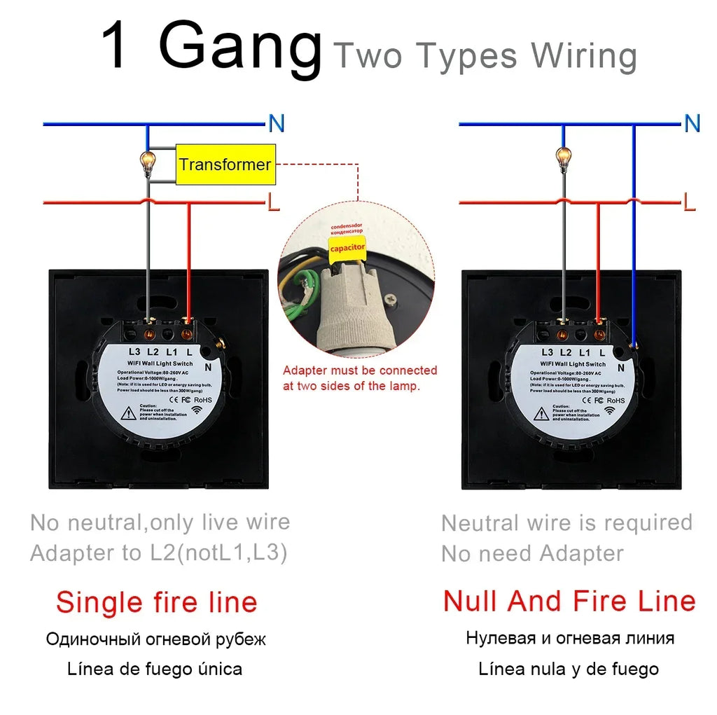 Smart Switches 1/2/3 Gang Wifi Touch Light Wall Sensor Switch Works with Tuya Control Smart Life Google Alexa Alice Yandex